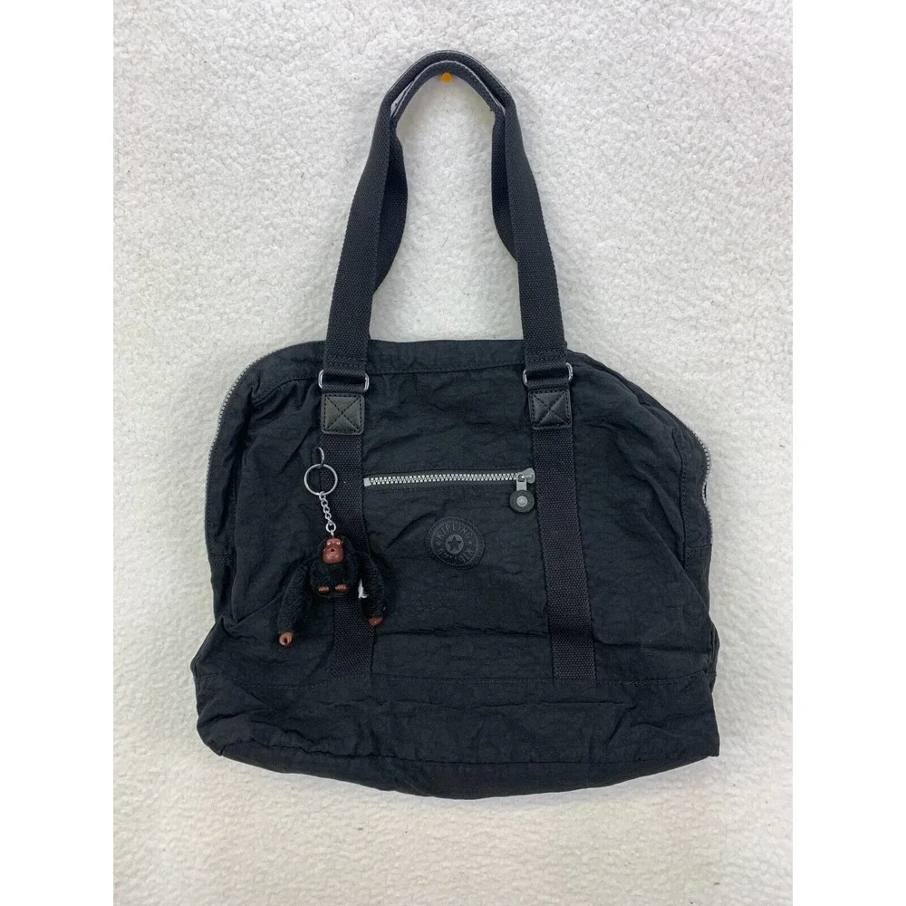 Kipling Black Nylon Tote Bag Monkey Keychain Zipper Shoulder‎ Handbag